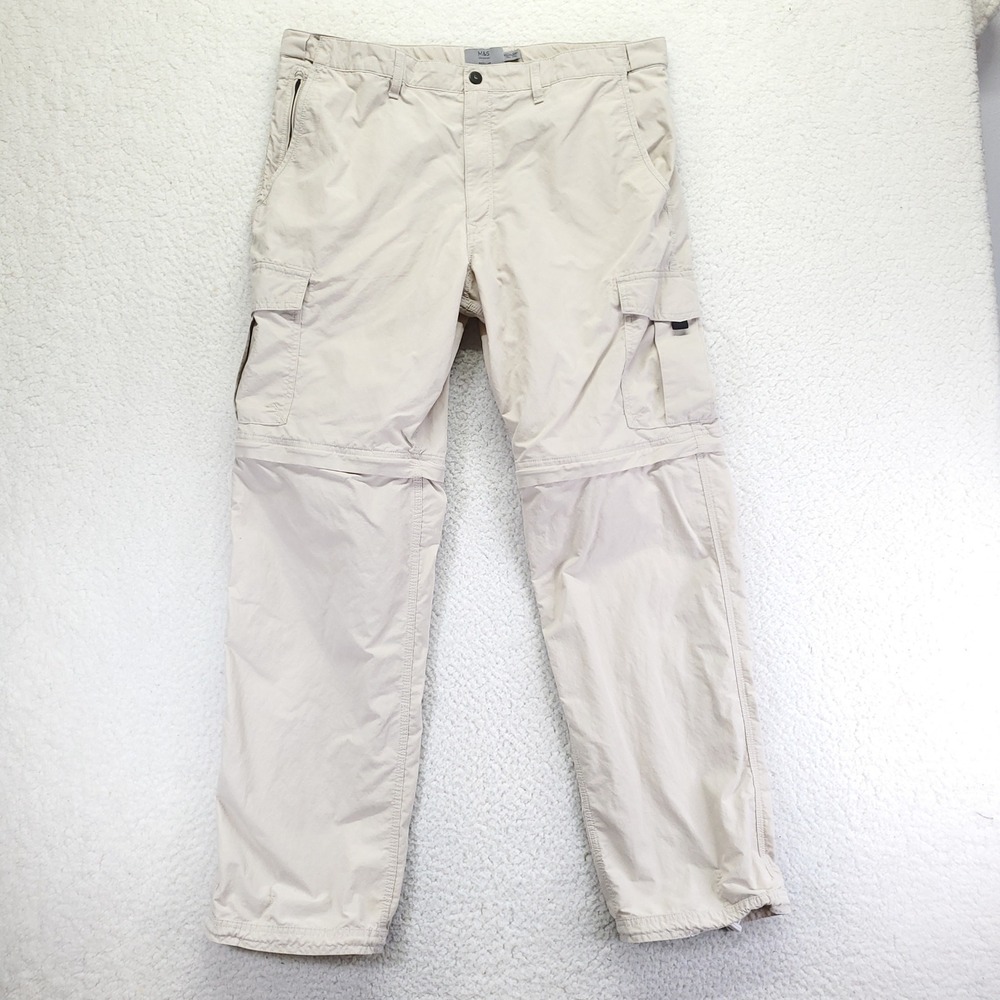 M&S Collection Mens Convertible Cargo Pants‎ Stone Beige 38x33 Zip Off Hiking